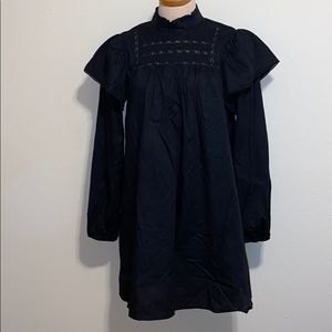 wild fable Black Long-Sleeve Ruffled Yoke Dress